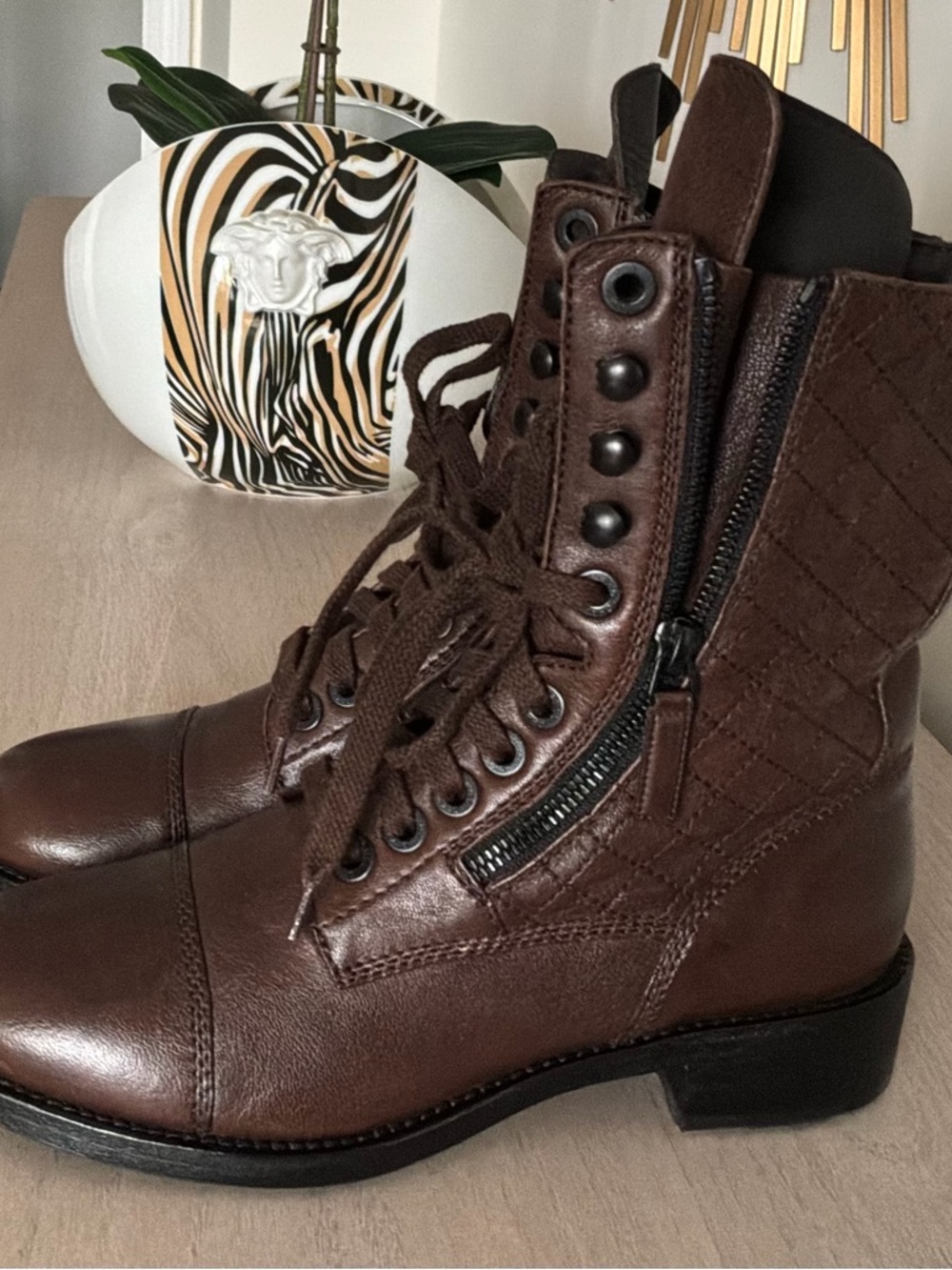CHANEL Black Leather Lug Sole Boots